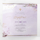 Lavendre Couronne de Feuillage Aquarelle, Bapteme Drieluik Uitnodiging (Binnenzijde eerst)