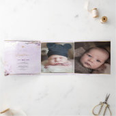 Lavendre Couronne de Feuillage Aquarelle, Bapteme Drieluik Uitnodiging (Binnen)