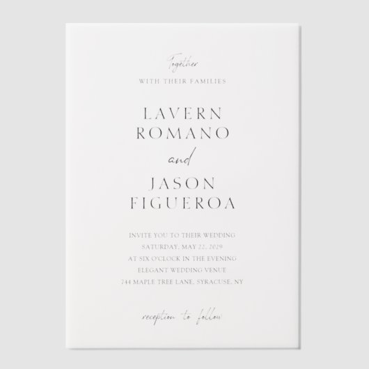 Lavern Elegante Moderne Bruiloft Vellum Uitnodigingen (Voorkant)