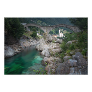 Lavertezzo-brug in Valle Verzasca, Zwitserland Foto Afdruk