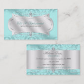 Lavish Blue Ice Diamond Damask Swirl Visitekaartje (Voorkant / Achterkant)