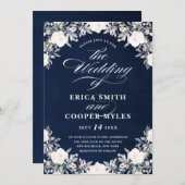 Lavish Classic Florals Dark Navy Blue | Weddenscha Kaart (Voorkant / Achterkant)
