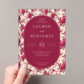 Lavish Crimson Blooms Wedding Acryl Uitnodigingen (Insitu (Draagbaar))