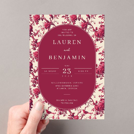 Lavish Crimson Blooms Wedding Acryl Uitnodigingen (Insitu (Draagbaar))