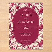 Lavish Crimson Blooms Wedding Acryl Uitnodigingen (Voorkant)