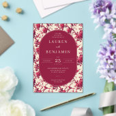 Lavish Crimson Blooms Wedding Acryl Uitnodigingen (Insitu (Huwelijk))