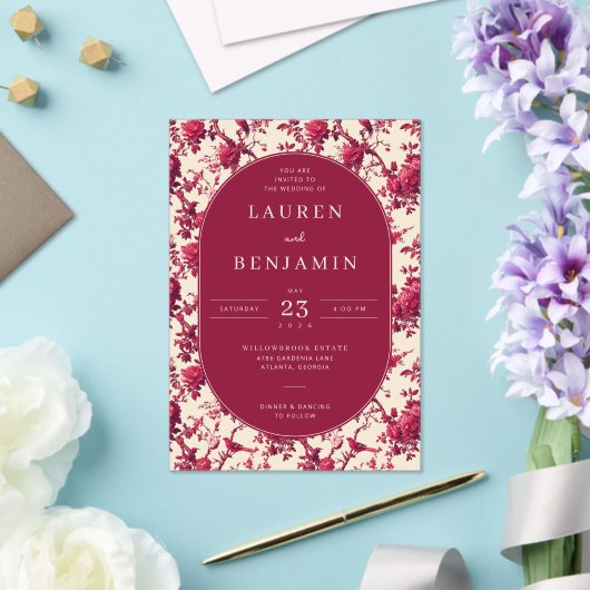 Lavish Crimson Blooms Wedding Acryl Uitnodigingen (Insitu (Huwelijk))