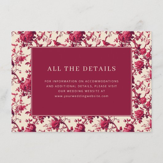 Lavish Crimson Blooms Wedding Informatiekaartje (Voorkant)