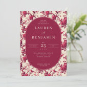 Lavish Crimson Blooms Wedding Kaart (Staand voorkant)