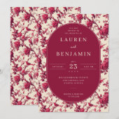 Lavish Crimson Blooms Wedding Kaart (Voorkant / Achterkant)