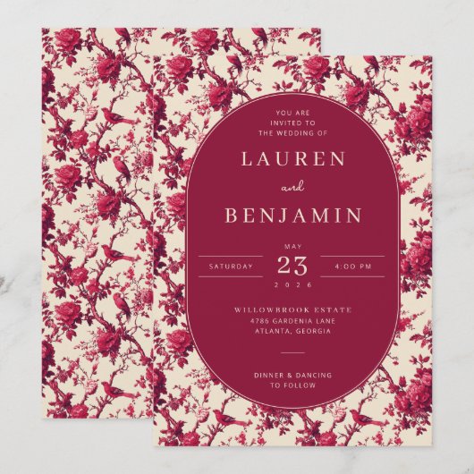 Lavish Crimson Blooms Wedding Kaart (Voorkant / Achterkant)