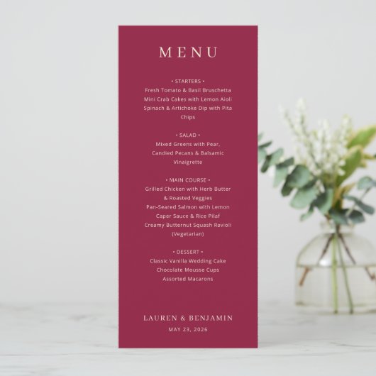 Lavish Crimson Blooms Wedding Menu (Staand voorkant)