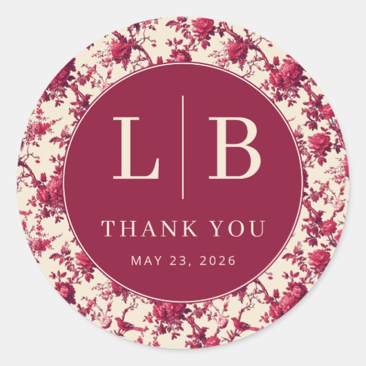 Lavish Crimson Blooms Wedding Ronde Sticker (Voorkant)
