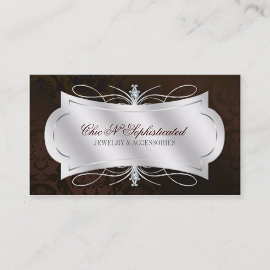 Lavish Dark Chocolate Diamond Damask Swirl Visitekaartje (Voorkant)