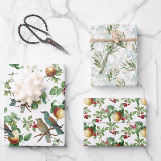 Lavish Fruits, Berries, vogels en afgewerkte olie Inpakpapier Vel (Voorkant)