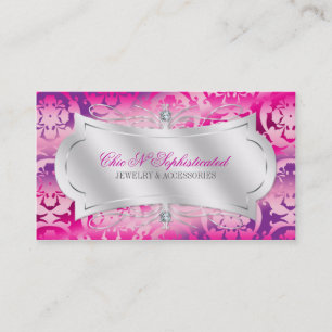 Lavish Fuchsia Lavender Diamond Damask Swirl Visitekaartje