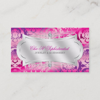 Lavish Fuchsia Lavender Diamond Damask Swirl Visitekaartje
