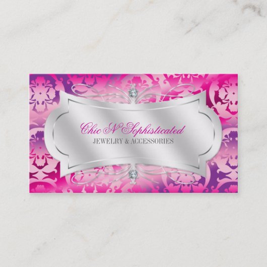 Lavish Fuchsia Lavender Diamond Damask Swirl Visitekaartje (Voorkant)