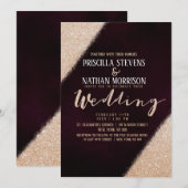 Lavish Gold Glitter Burgundy Waterverf Wedding Kaart (Voorkant / Achterkant)