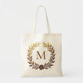  Lavish Gold Leaf & Floral Monogram Tote Bag (Voorkant)