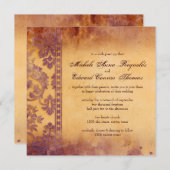 Lavish Lila Grunge Damask Lace Wedding Kaart (Voorkant / Achterkant)