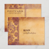 Lavish Lila Grunge Damask Wedding RSVP Briefkaart (Voorkant / Achterkant)