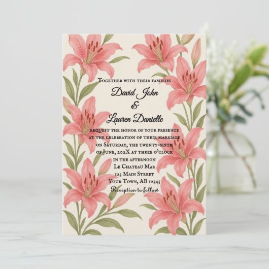 Lavish Lily foto bruiloft uitnodiging (Staand voorkant)