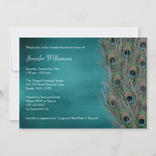 Lavish Peacock Feather Bridal Shower Invitations Kaart (Voorkant)