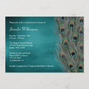 Lavish Peacock Feather Bridal Shower Invitations Kaart