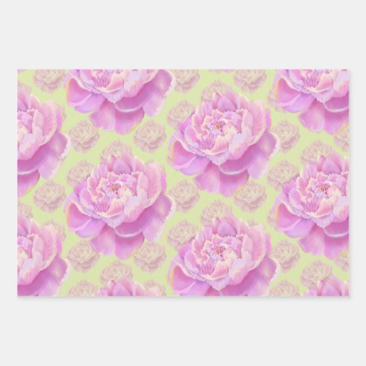 Lavish Peony over bleek groen Inpakpapier Vel (Voorkant)