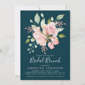 Lavish Pink & Blauwgroen Rozen Bridal Brunch Kaart (Voorkant)