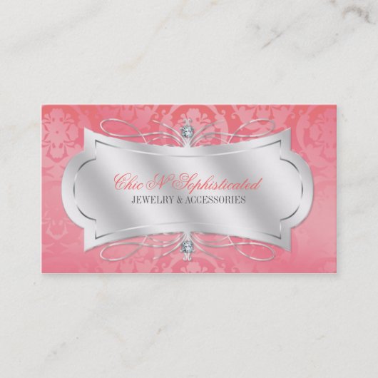 Lavish Pink Diamond Damask Swirl Visitekaartje (Voorkant)