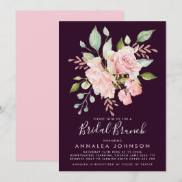 Lavish Pink & Eggplant Rozen Bridal Brunch Kaart