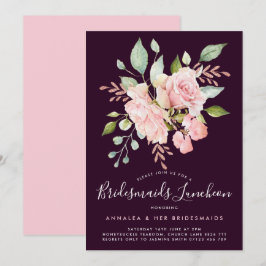 Lavish Pink Roses & Glitter Bridesmaids Luncheon Kaart