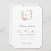 Lavish Pink Roses Monogram Lijst Wedding Kaart (Voorkant)