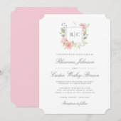 Lavish Pink Roses Monogram Lijst Wedding Kaart (Voorkant / Achterkant)