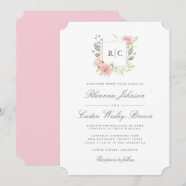 Lavish Pink Roses Monogram Lijst Wedding Kaart
