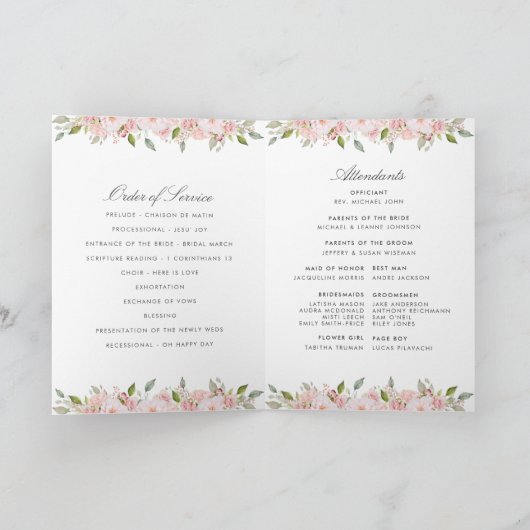 Lavish Pink Roses Wedding Folded Booklet Programma (Binnen)