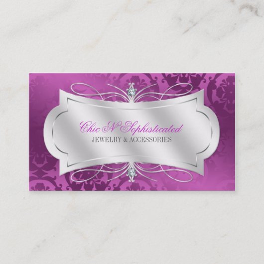 Lavish Plum Diamond Damask Swirl Visitekaartje (Voorkant)