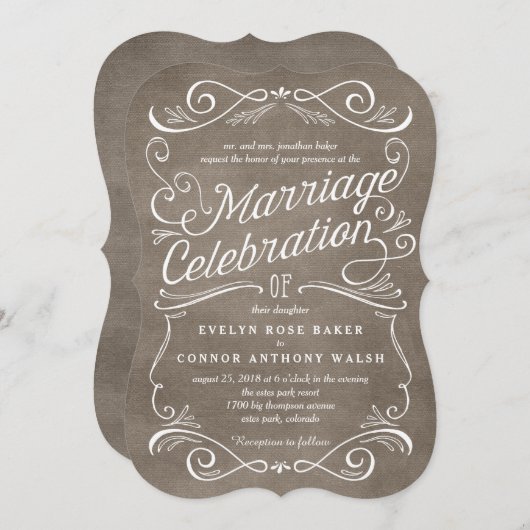 Lavish Scrolls Editable Color Wedding Invitations Kaart (Voorkant / Achterkant)