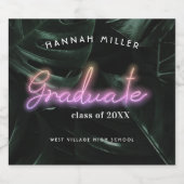 Lavish Tropical Palms | Afstuderen Neon Lights Sparkling Wijnetiket (Enkel label)