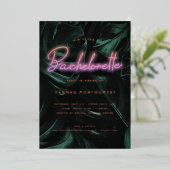 Lavish Tropical Palms | Neon Lights Bachelorette Folie Uitnodiging (Staand Voorkant)