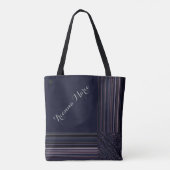 Lavishly op Monogram Elegant Blue Plum Pinstripe Tote Bag (Achterkant)