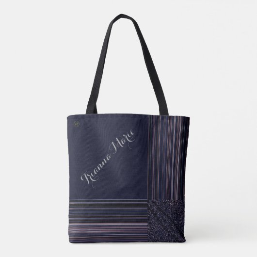 Lavishly op Monogram Elegant Blue Plum Pinstripe Tote Bag (Achterkant)