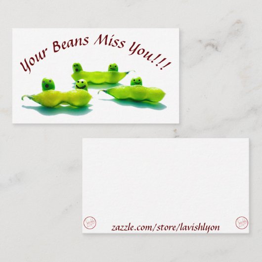 LavishlyOn Beans Attendance/Miss You Card Visitekaartje (Voorkant / Achterkant)
