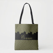 LavishlyOn Black Gold Ribbon/Bows Monogram/Naam Tote Bag (Voorkant)