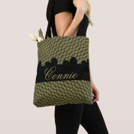LavishlyOn Black Gold Ribbon/Bows Monogram/Naam Tote Bag