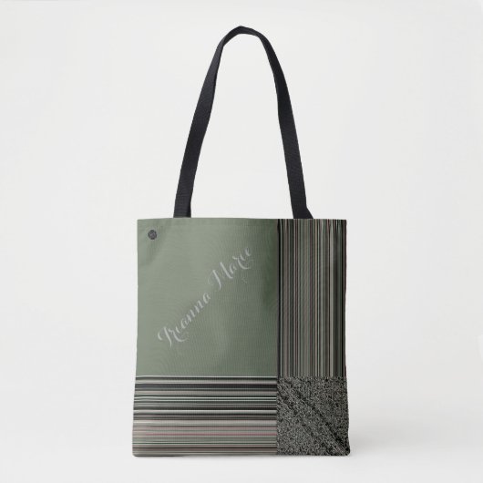 LavishlyOn Monogram Elegant Sage Green Pinstripe Tote Bag (Voorkant)