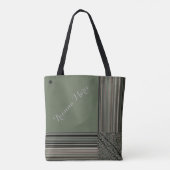 LavishlyOn Monogram Elegant Sage Green Pinstripe Tote Bag (Achterkant)
