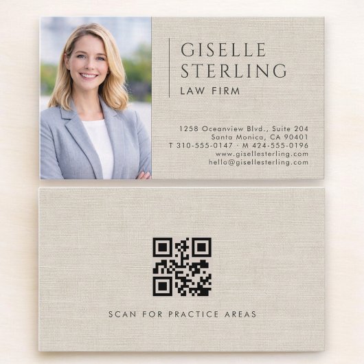 Law Firm Linen Photo QR Code Visitekaartje